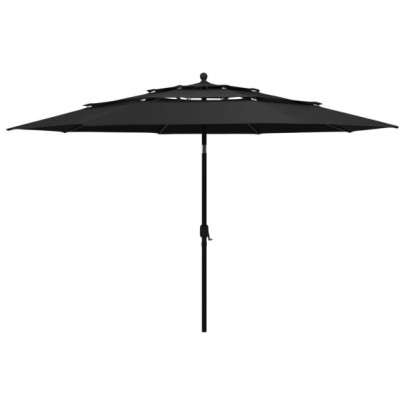 Umbrelă grădină cu 3 niveluri - stâlp aluminiu - negru - 3,5 m