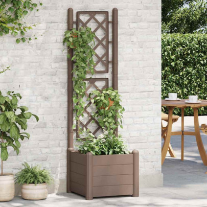 Jardinieră de grădină cu spalier - cafeniu - 43x43x142 cm - PP