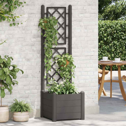 Jardinieră de grădină cu spalier - antracit - 43x43x142 cm - PP